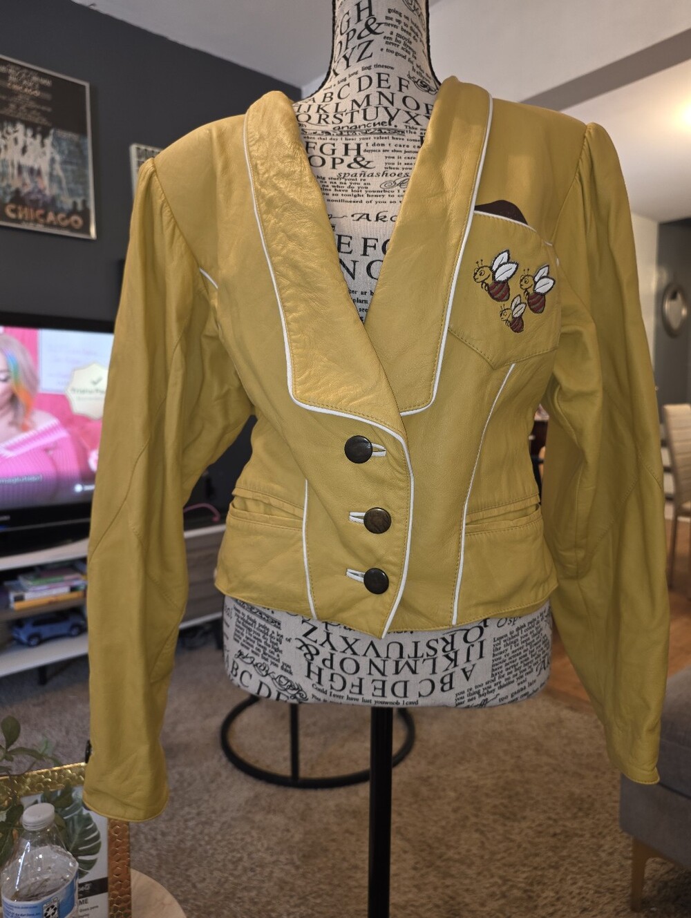 Mustard Yellow Women's Tailored Jacket with Bee Embroidery